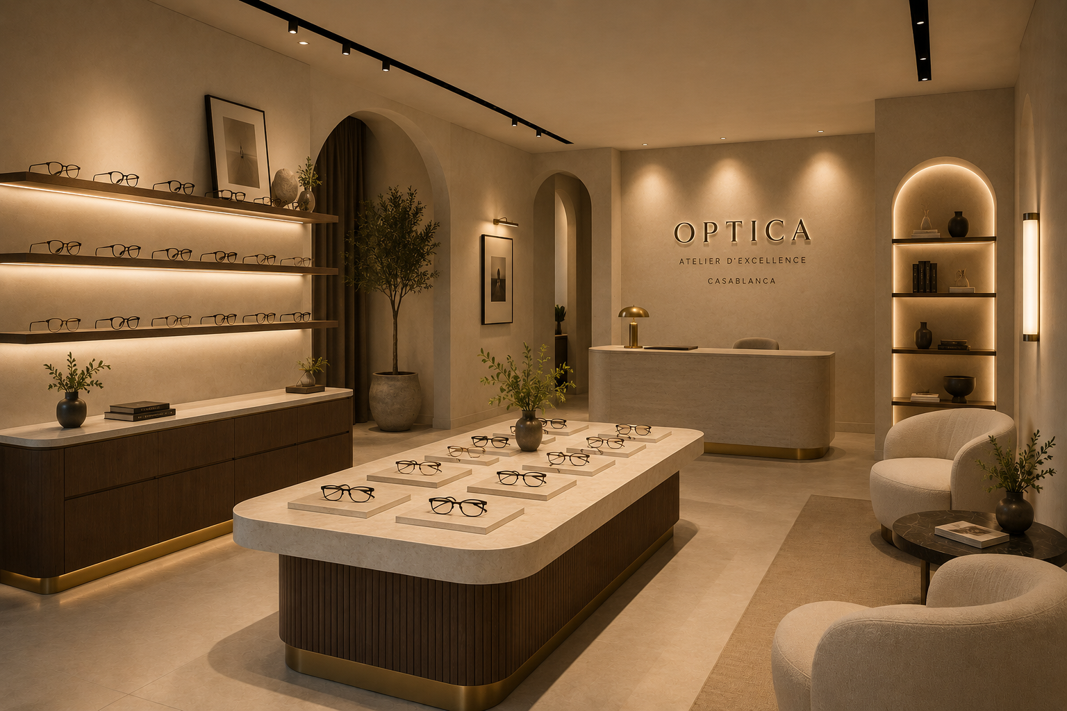 OPTICA showroom — intimate evening view